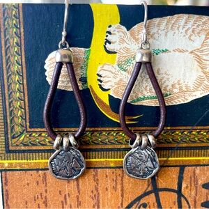 Silpada dangly sterling silver and leather earrings.